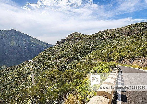 Blick auf das Teno-Gebirge und den Barranco de Masca  Masca-Schlucht  kurvenreiche Bergstraße  Parque Rural de Teno  Teneriffa  Kanarische Inseln  Spanien  Europa