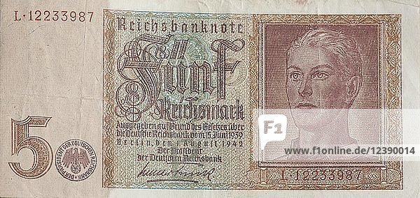 5 Reichsmark von 1942  Banknote  Vorderseite
