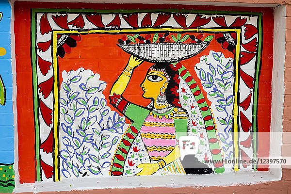 Bangla wall painting. Pahela Boishakh (the first day of the Bangla month) can be followed back to its origins during the Mughal period when Emperor Akbar introduced the Bangla calendar to streamline tax collection while in the course of time it became part of Bengali culture and tradition.