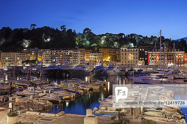 France Provence-Alpes-Cote d'Azur Nice Port Lympia at blue hour