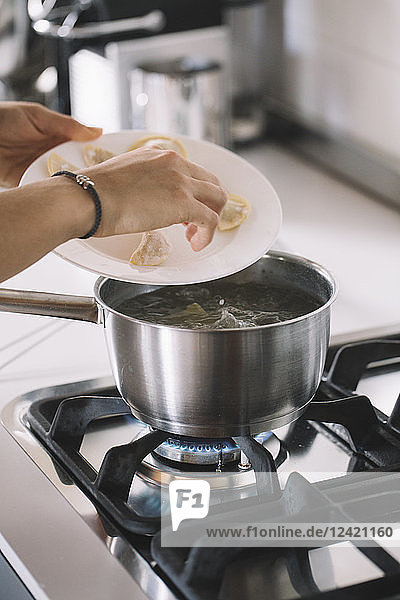 Homemade ravioli  cooking pot