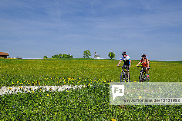 Germany  Upper Bavaria  Schalchen  Chiemgau  cyclists