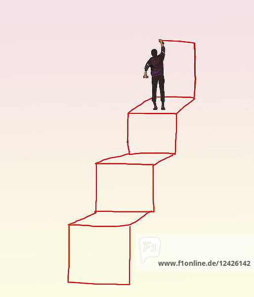 Graffiti artist drawing staircase