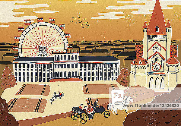 Illustration of Schonbrunn Palace and Vienna landmarks
