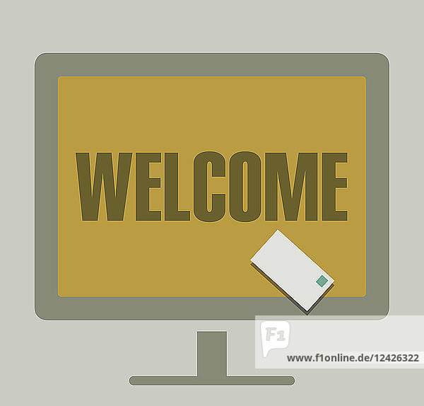 Welcome and email letter on computer monitor