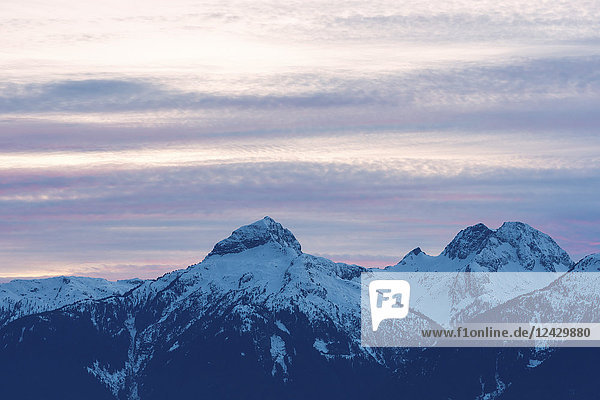 Majestic natural scenery with view of snowcapped Tantalus mountain range Squamish British Columbia Canada