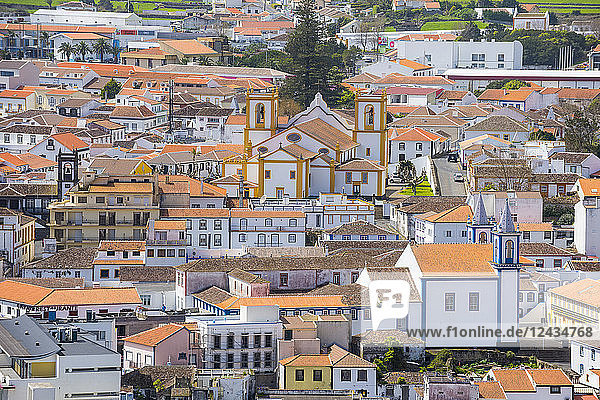 View over Praia da Vittoria from the Gazebo Torch Monument  Island of Terceira  Azores  Portugal  Atlantic  Europe