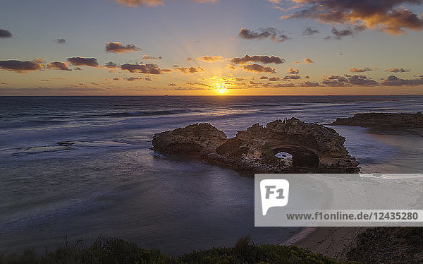 Coast sunset landscape viewed from the London Bridge lookout  in the Mornington Peninsula National Park  Victoria  Australia  Pacific
