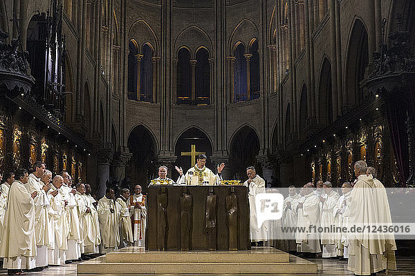 Michel Aupetit's first Mass as Paris Archbishop at Notre Dame de Paris Cathedral  Paris  France  Europe