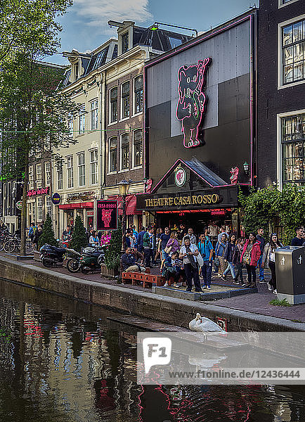 Casa Rosso Theatre  Red Light District  Oudezijds Achterburgwal Canal  De Wallen  Amsterdam  North Holland  The Netherlands  Europe