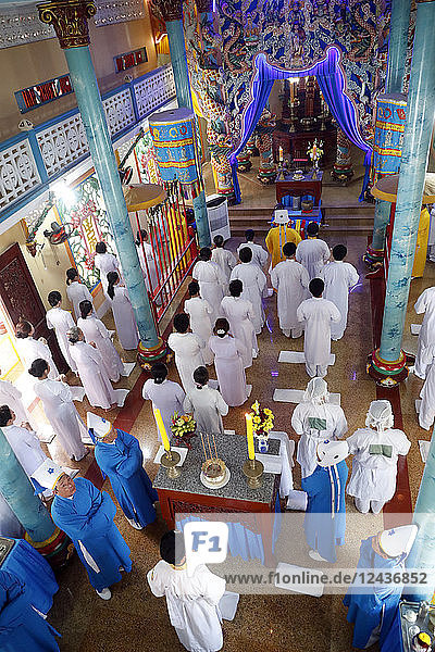 Cao Dai temple  worshippers at service  Phu Quoc  Vietnam  Indochina  Southeast Asia  Asia