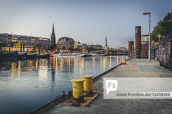 Germany  Hamburg  inland harbour and cityscape at blue hour