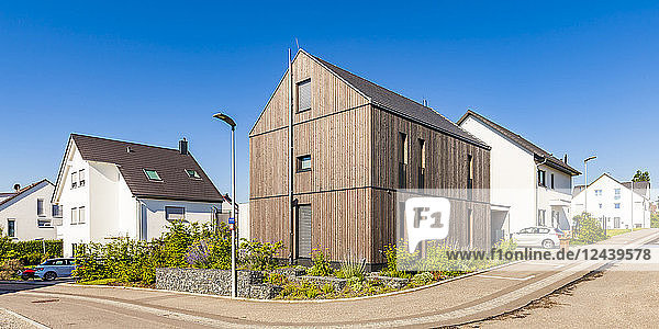 Germany  Baden-Wuerttemberg  Stuttgart  Ostfildern  modern efficiency house  wooden facade  thermal insulation