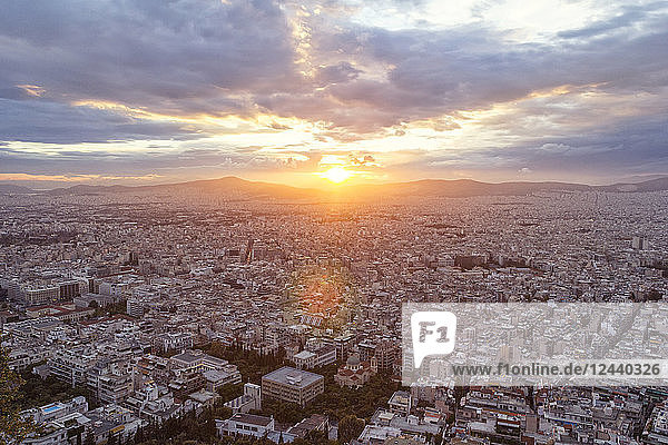 Greece  Attica  Athens  View from Mount Lycabettus over city at sunset