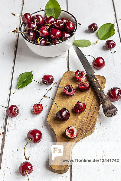 Sliced and whole cherries