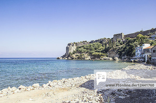 Greece  Peloponnese  Messenia  Koroni  beach and fortress