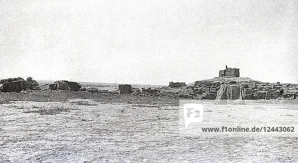WW1 Fotografien im Irak (Mesopotamien) und Umgebung. Britische Royal Engineers .Britisches Lager in Ain Lailah zerstört Fort und Zelt in Sicht