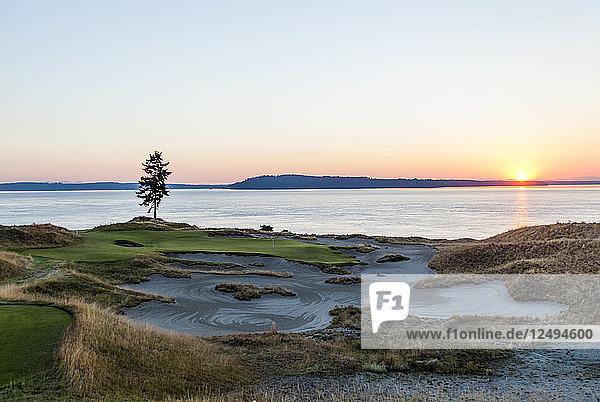 Chambers Bay golf course  site of the 2015 US Open  near Tacoma  WA on a sunny evening.
