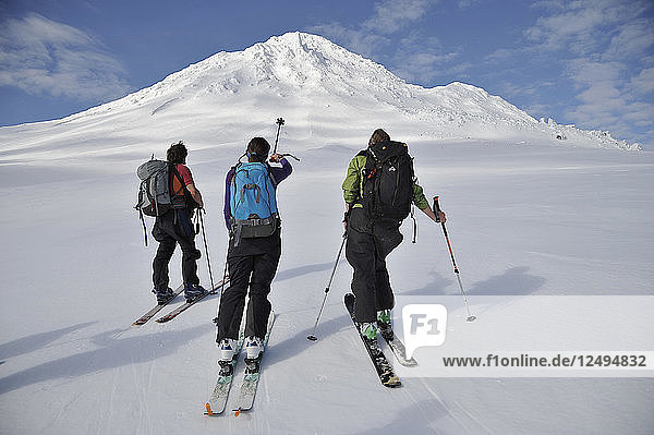 Group Of Skier Standing In Mount Saint Augustine Volcano  Alaska  Usa