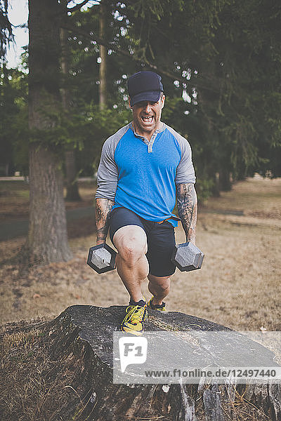 Mountain Athlete Adam Palmer  Doing Strength Training With Dumbbells