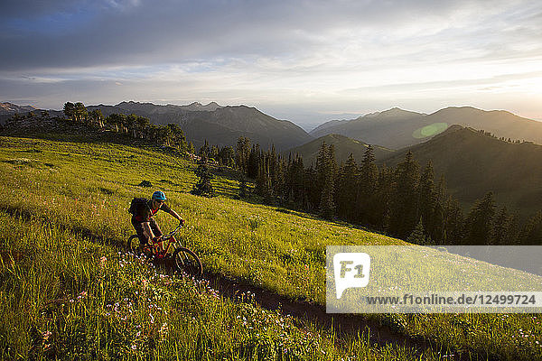 Brandon Peterson riding the Wasatch Crest Trail outside of Salt Lake City  Utah