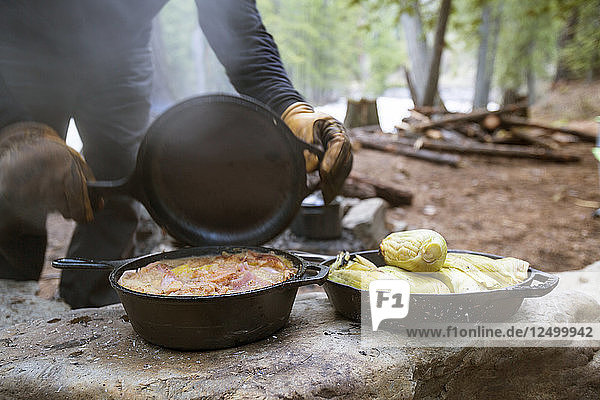 A Campfire Meal Is Ready To Be Eaten Near Eureka  Montana  Usa