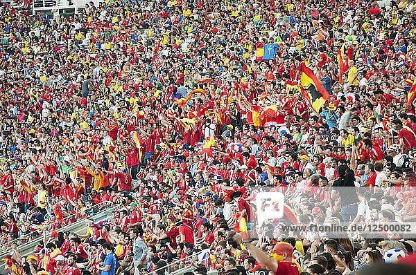 Spanische Fußballfans jubeln im Maracana-Stadion  Rio De Janeiro  Brasilien