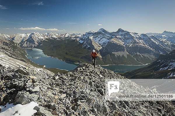 Man Hiking At Mount Aylmer  Banff National Park