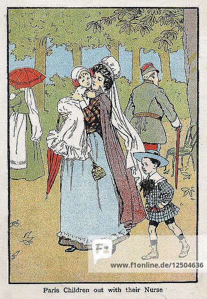 Pariser Kindermädchen gibt ihren Schützlingen frische Luft auf den Champs Elysees  um 1890. Künstler: Unbekannt
