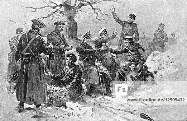 Japanese and Russian soldiers fraternising Russo-Japanese War 1904-5. Artist: Unknown
