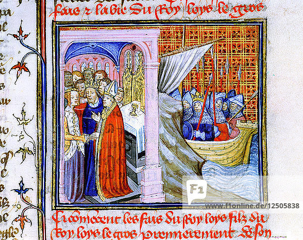 Two scenes from the Chronique de St Denis  late 14th century. Artist: Unknown