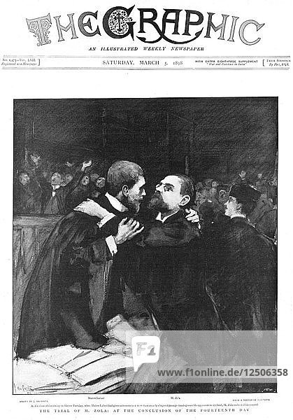 Prozess gegen Emile Zola  französischer Schriftsteller  1898. Künstler: Unbekannt