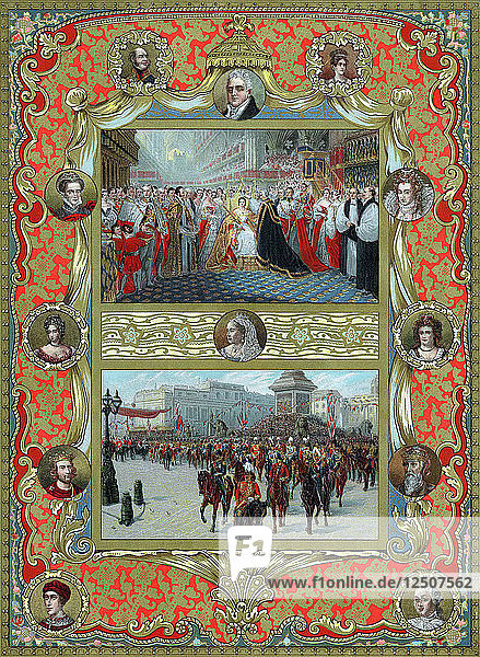 Krönung von Königin Viktoria  1837 und Goldenes Jubiläum  1887. Künstler: Unbekannt
