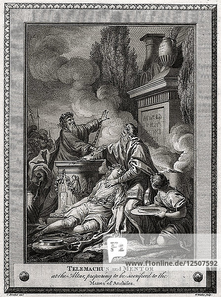 Telemachus and Mentor at the altar  preparing to be sacrificed to the Manes of Anchises  1774. Artist: W Walker