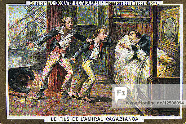 Der Tod von Admiral Casabianca und seinem Sohn in der Schlacht am Nil  1798  (19. Jahrhundert). Künstler: Unbekannt