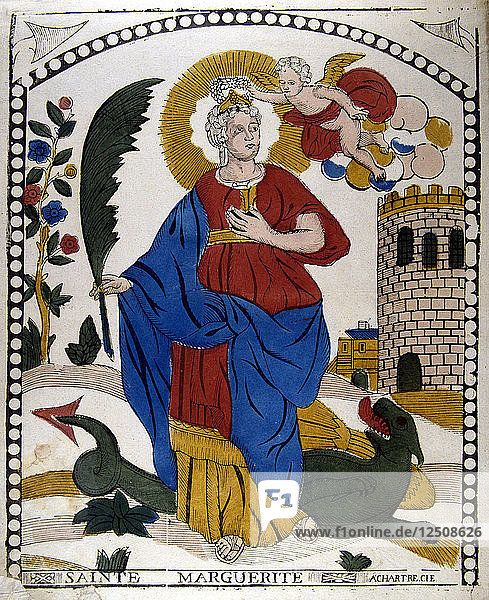 Heilige Margarete oder Marina von Antiochien  jungfräuliche christliche Märtyrerin aus dem frühen 4. Jahrhundert  19. Künstler: Anon