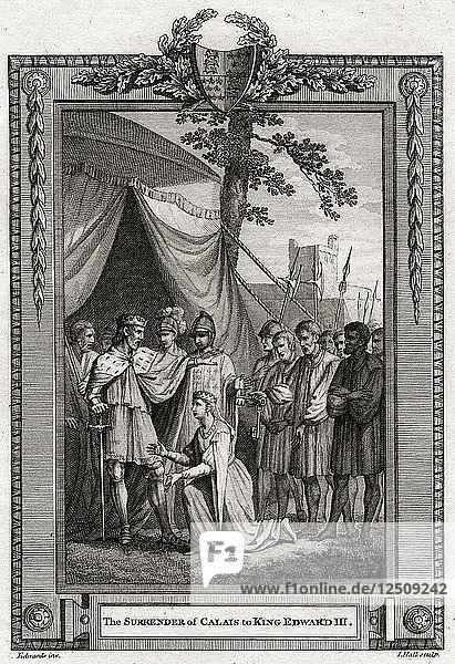 Die Übergabe von Calais an König Edward III.  1347  (1776). Künstler: I Hall
