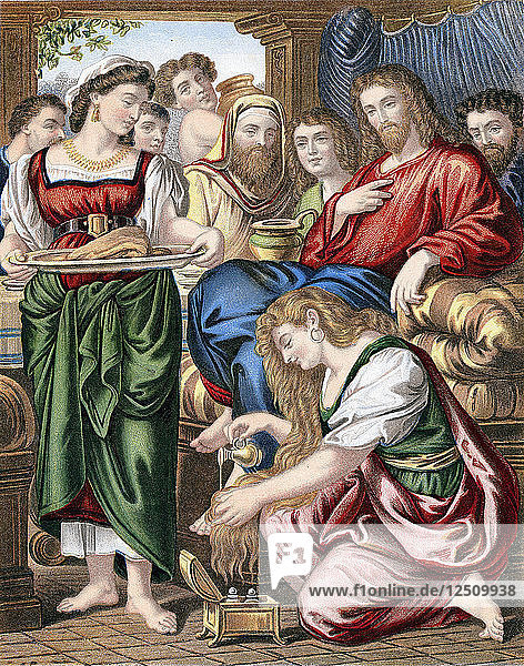 Mary Magdalene anointing the feet of Jesus  c1860. Artist: Unknown