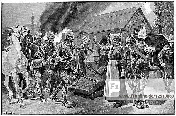 Verbrennung der Farm eines verräterischen Bürgers  2. Burenkrieg  um 1900. Künstler: Unbekannt