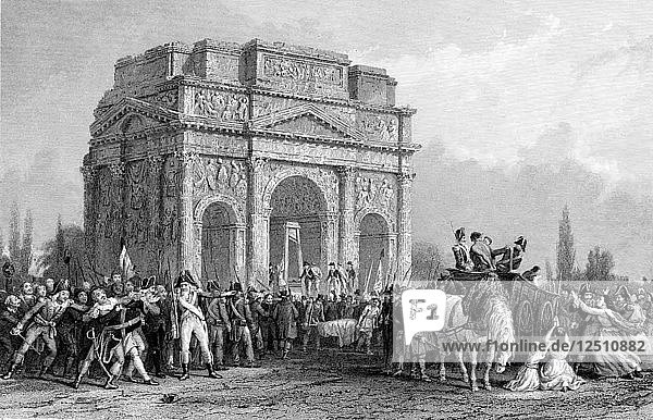 Guillotine set up under the Arch of Marius at Orange  France  French Revolution  1793-1794. Artist: Unknown