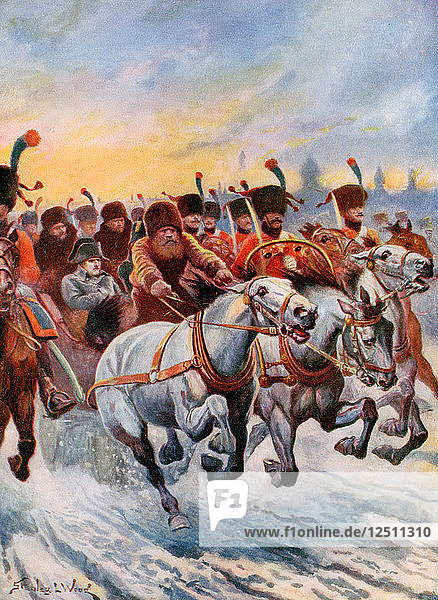 Napoleon auf dem Rückzug aus Moskau  1812. Künstler: Unbekannt