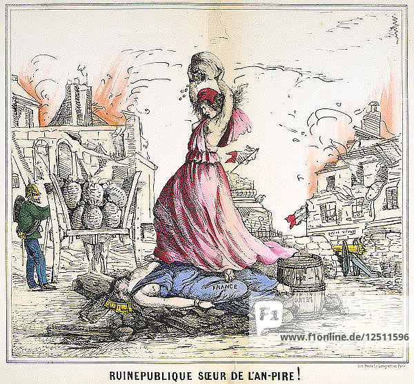 Ruinepublique Soeur de lAn-pire!  1871. Künstler: Anon
