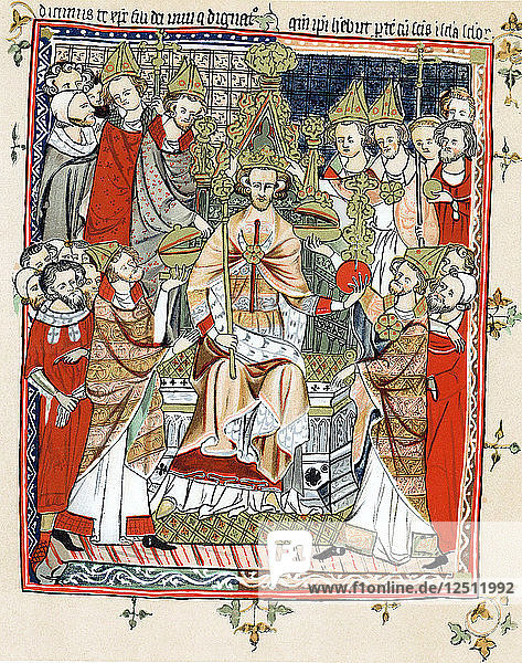 Coronation and unction of a king  13th century. Artist: Unknown