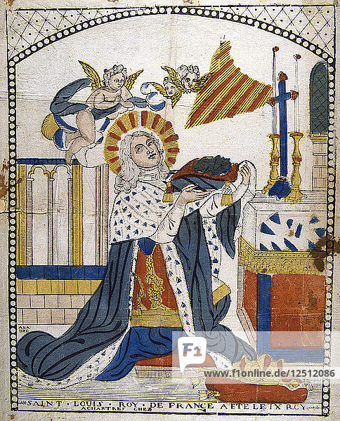 Ludwig IX.  König von Frankreich  in der Kathedrale von Chartres in seinem Krönungsgewand  1226 (19. Jahrhundert). Künstler: Anon