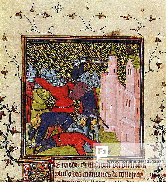 Handgemenge mit Schwertern bei der Verteidigung einer Burg  14. Jahrhundert. Künstler: Unbekannt