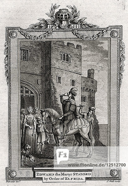 Edward der Märtyrer erstochen im Auftrag von Elfrida  978 n. Chr.  (1776). Künstler: J. Hall