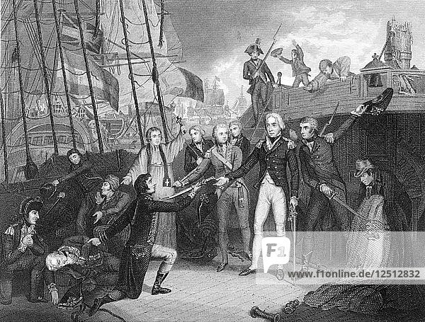 Surrender of the Spanish ship San Josef after the Battle of Cape St Vincent 1797. Artist: Unknown