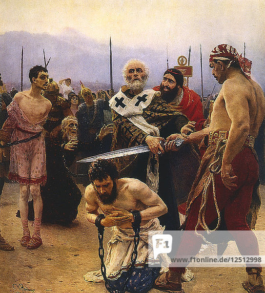 St. Nikolaus rettet drei Unschuldige vor der Hinrichtung  um 1888. Künstler: Ilja Repin