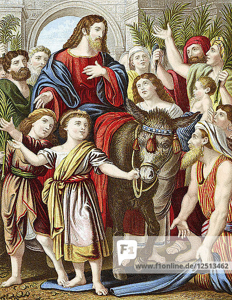 Christus reitet auf einem Esel in Jerusalem ein  um 1860. Künstler: Unbekannt