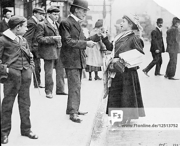 Mary Phillips selling Votes for Women in London  October 1907. Artist: Unknown